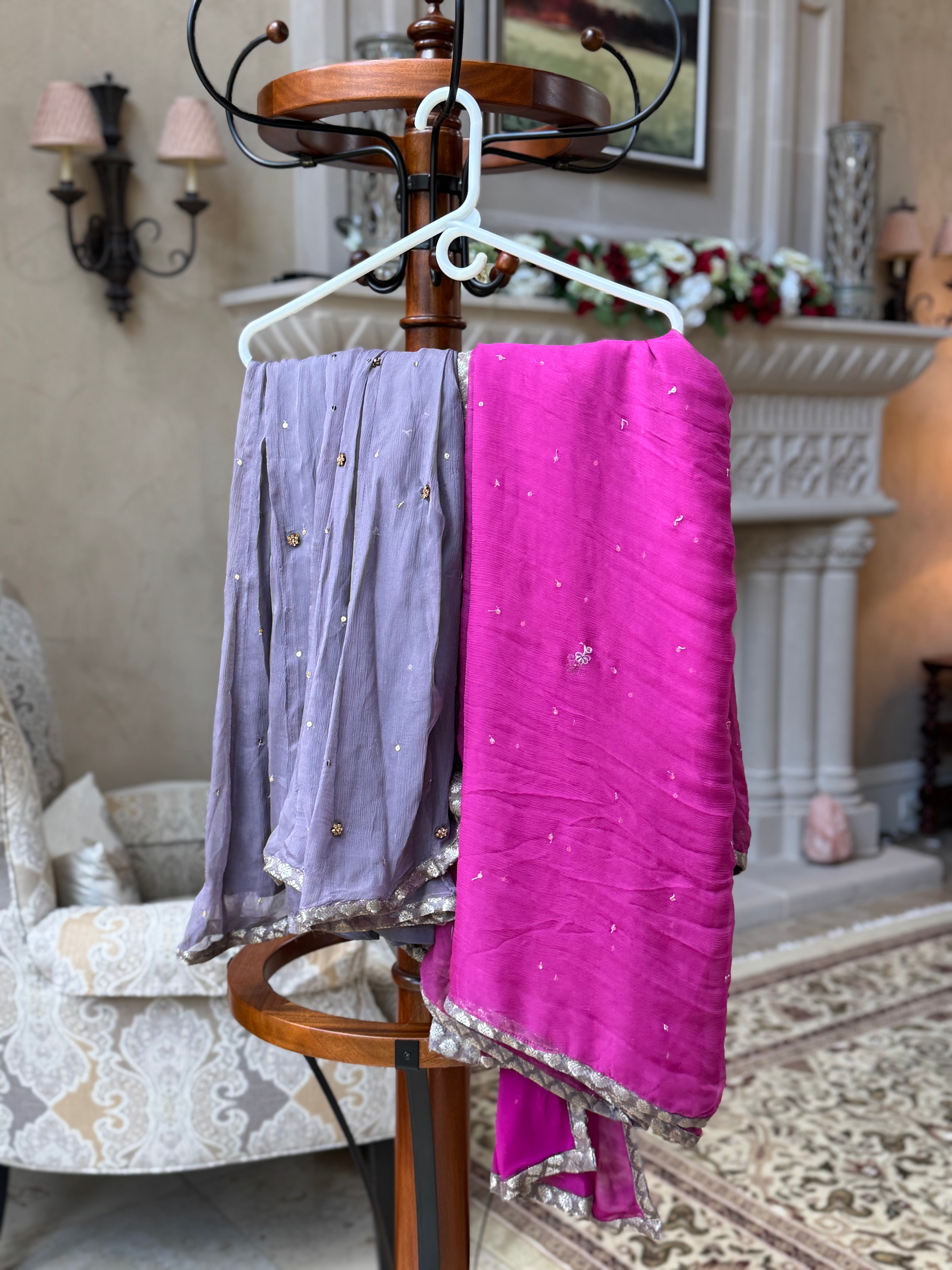 Pink/Gray 4-Piece Wedding Lehnga